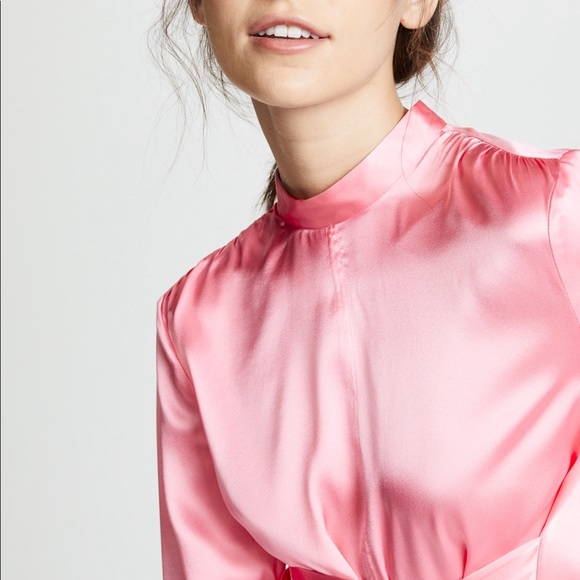 (New with tags) Pink satin silk waist tie blouse - Picture 5 of 5